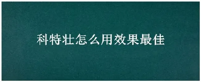科特壮怎么用效果最佳 | 三农答疑