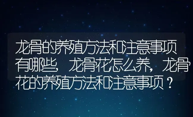 龙骨的养殖方法和注意事项有哪些,龙骨花怎么养，龙骨花的养殖方法和注意事项？ | 养殖常见问题