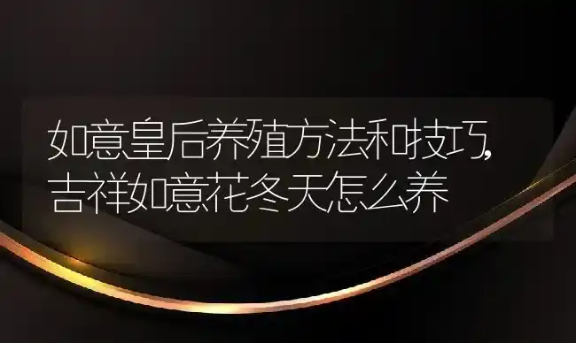 如意皇后养殖方法和技巧,吉祥如意花冬天怎么养 | 养殖常见问题