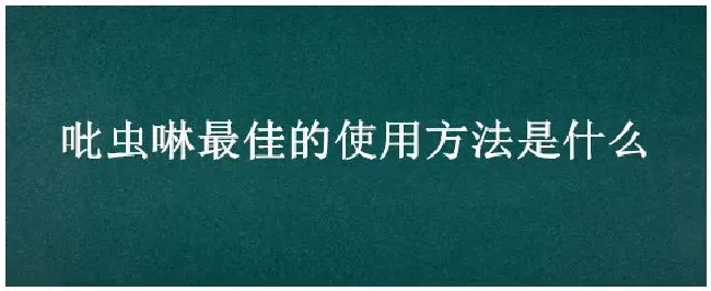 吡虫啉最佳的使用方法是什么 | 三农问答