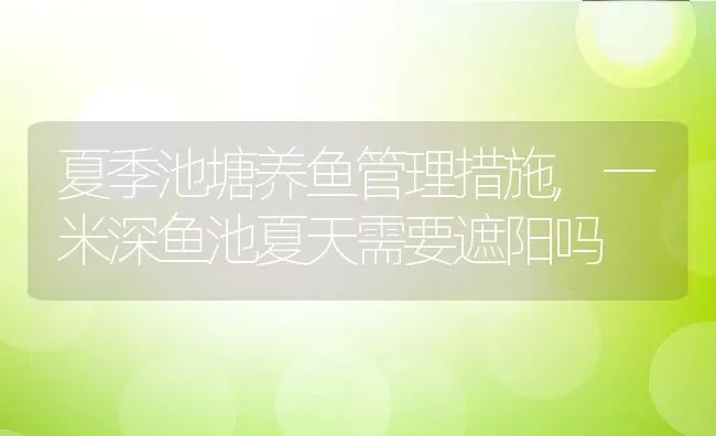 夏季池塘养鱼管理措施,一米深鱼池夏天需要遮阳吗 | 养殖常见问题