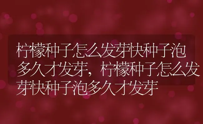 柠檬种子怎么发芽快种子泡多久才发芽,柠檬种子怎么发芽快种子泡多久才发芽 | 养殖常见问题