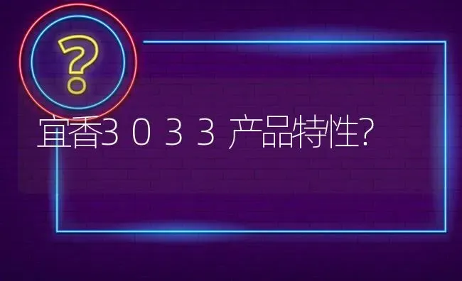 宜香3033产品特性? | 养殖问题解答