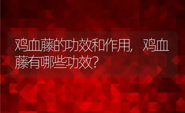 鸡血藤的功效和作用,鸡血藤有哪些功效？ | 养殖常见问题
