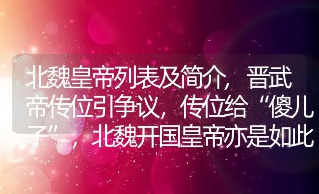 北魏皇帝列表及简介,晋武帝传位引争议，传位给“傻儿子”，北魏开国皇帝亦是如此吗 | 养殖常见问题