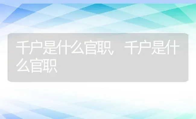 千户是什么官职,千户是什么官职 | 养殖常见问题