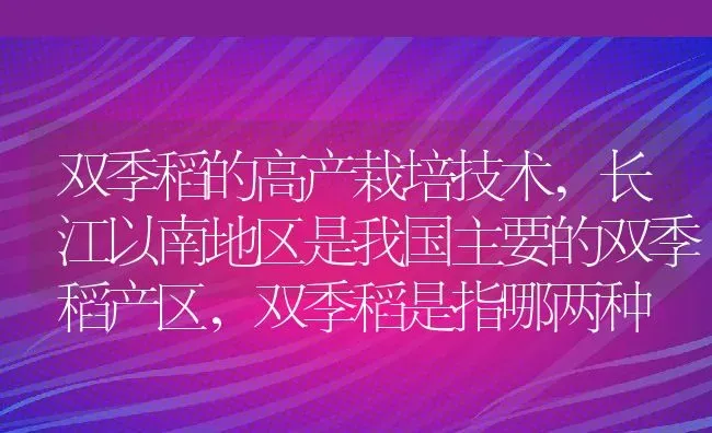 双季稻的高产栽培技术,长江以南地区是我国主要的双季稻产区，双季稻是指哪两种 | 养殖常见问题