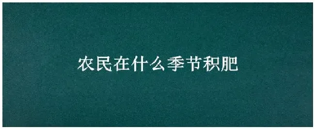 农民在什么季节积肥 | 科普知识