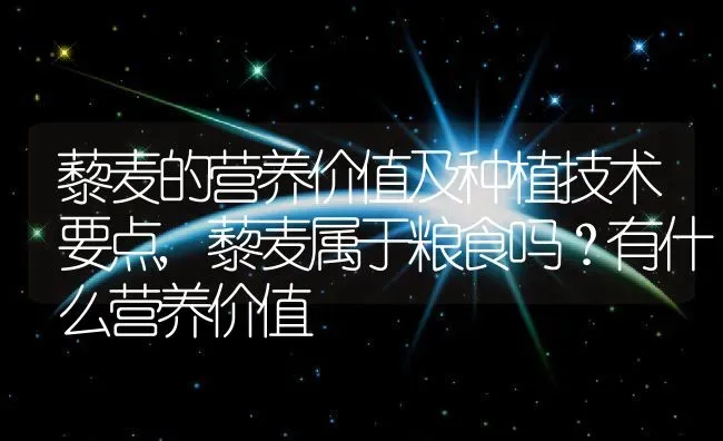 藜麦的营养价值及种植技术要点,藜麦属于粮食吗？有什么营养价值 | 养殖常见问题