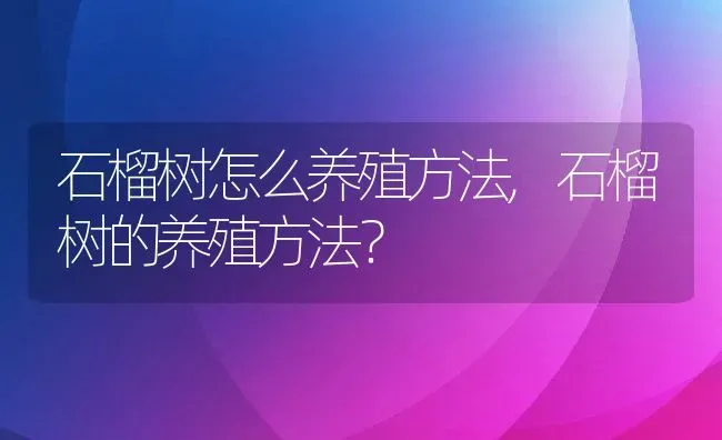 石榴树怎么养殖方法,石榴树的养殖方法？ | 养殖常见问题