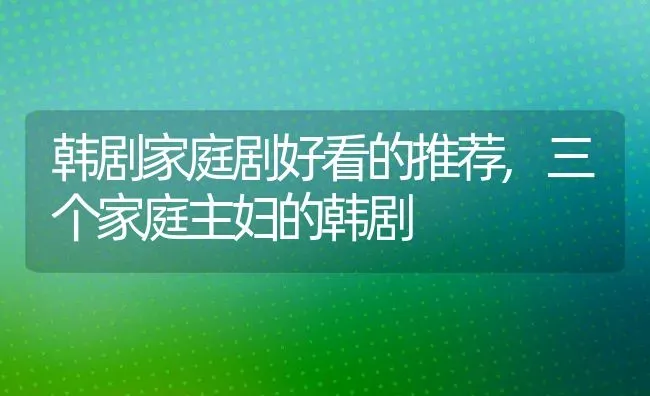 韩剧家庭剧好看的推荐,三个家庭主妇的韩剧 | 养殖常见问题