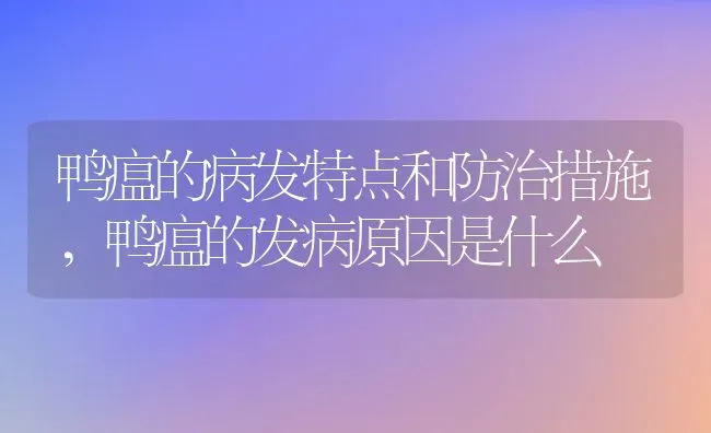 鸭瘟的病发特点和防治措施,鸭瘟的发病原因是什么 | 养殖常见问题