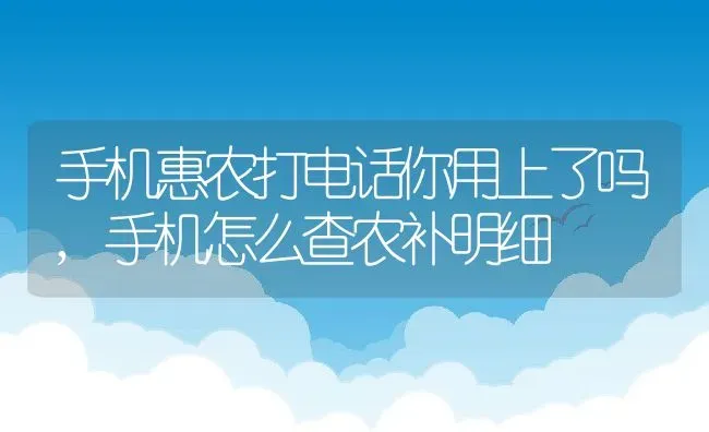 手机惠农打电话你用上了吗,手机怎么查农补明细 | 养殖常见问题