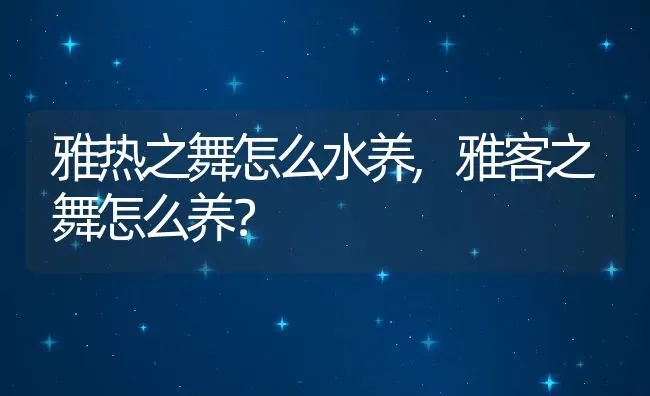 雅热之舞怎么水养,雅客之舞怎么养？ | 养殖常见问题