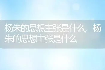 杨朱的思想主张是什么