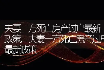 夫妻一方死亡房产过户最新政策